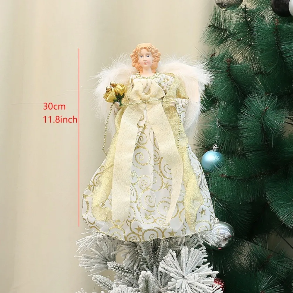 2024 Angelo Topper per albero di Natale Ali di peluche Navidad Angelo Albero Top Star Decorazioni Decorazioni natalizie fai da te in PVC