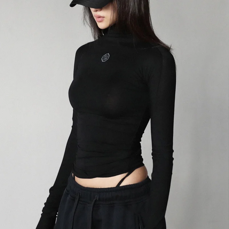 2025 Badblood Sweatshirt Korea Knitted Bottom Shirt Autumn and Winter Spice Girls T-shirt Women Slim High Neck Embroidery Top