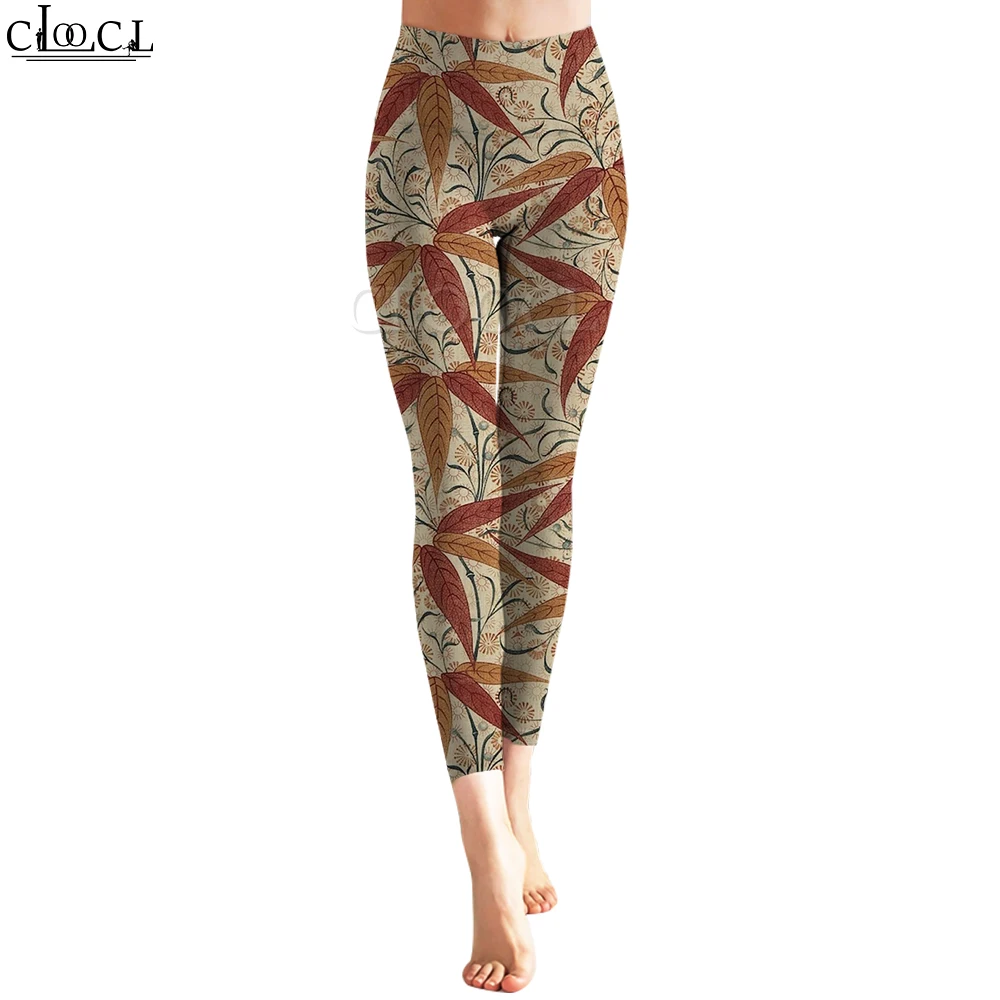 CLOOCL Mode Vintage Legging Retro Blätter Gedruckt Legging für Weibliche Push-Up Gym Workout Outdoor Jogging Hosen Sportwear