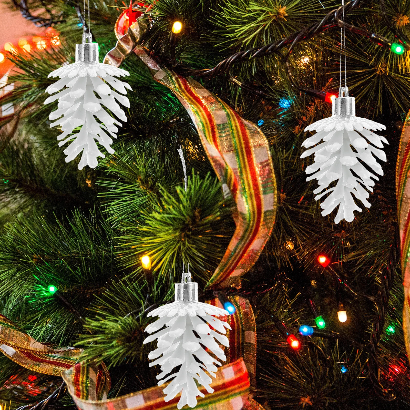 

6Pcs Mini Snow Pine Cones Decorative Hanging Pendants for Christmas Decor Outdoor Indoor Xmas Tree Ornament Holiday Theme
