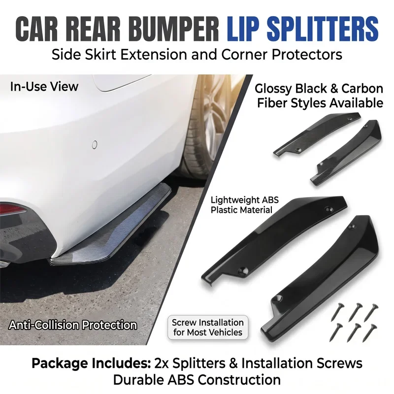 Universal Car Front Rear Bumper Strip Lip Spoiler Diffuser Splitter Scratch Protector Carbon Fiber Glossy Black Protection Trims
