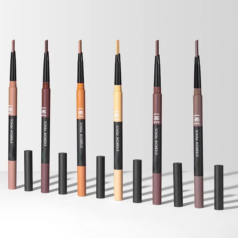 Waterproof Eyebrow Pencil Triangular 3-in-1 Brow Pencil Natural Eyebrow Pencil Waterproof Long-lasting Makeup Accessories