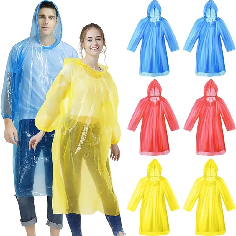 Disposable Rain Poncho Adult Waterproof 5 Multipack Emergency Clear Raincoat Ponchos with Caps for Travel Festival Theme Parks