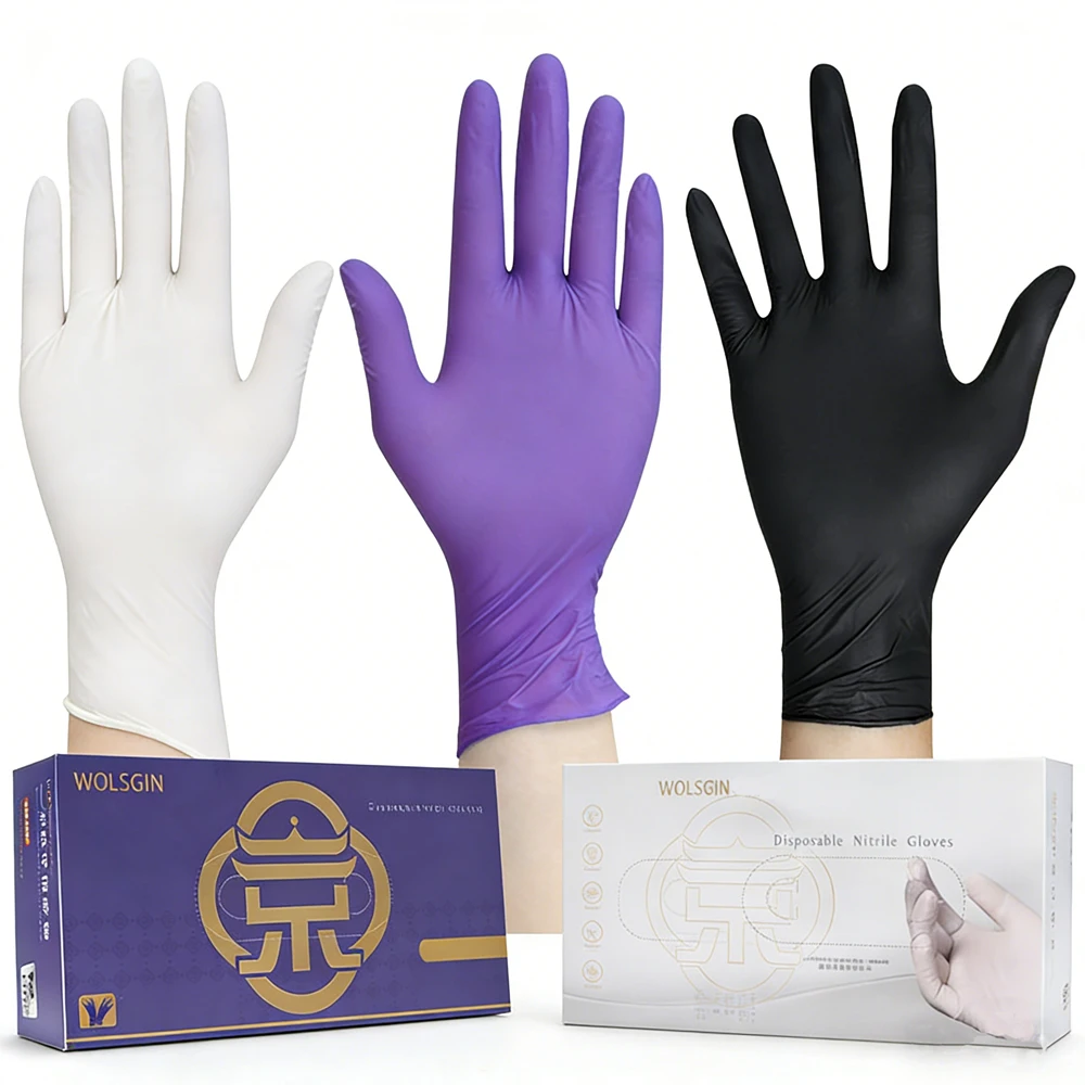 10/50/100/200pcs Disposable Pure Nitrile Gloves, Used for Tattoos, Hairdressing, Kitchen Food Processing, Cleaning, 3 Colors