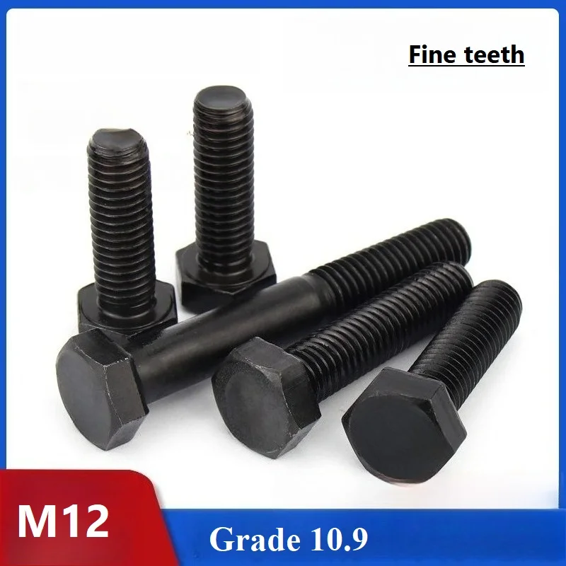 External Hexagon Outside Hex Head Screws M12 Bolt High Tensile Grade 10.9 Steel Fine Pitch Length 20~150mm Black