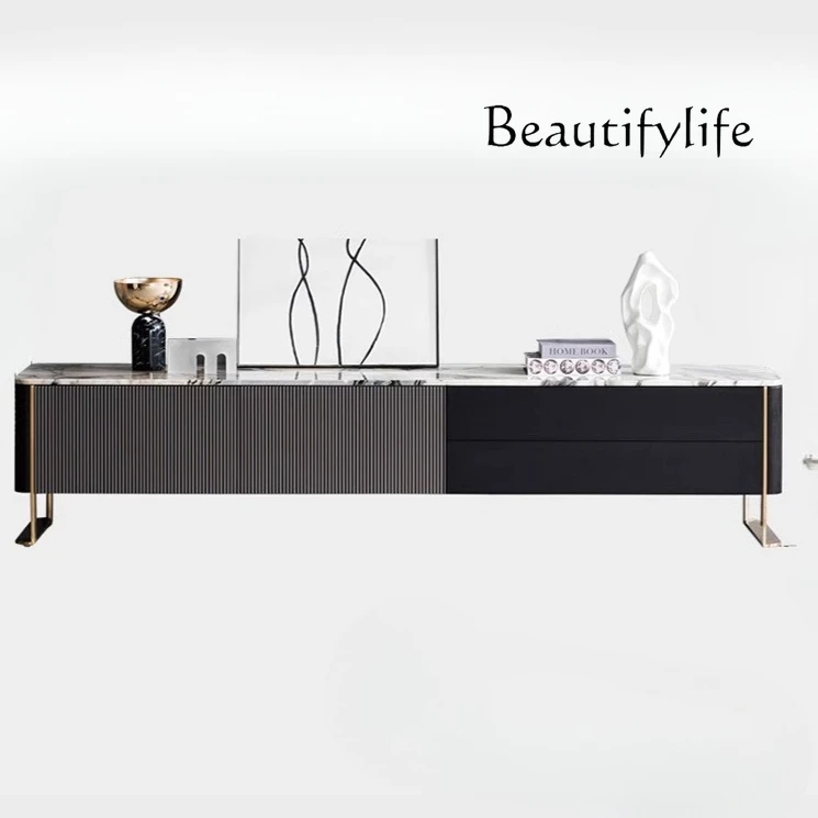 

Italian minimalist natural marble TV cabinet modern simple light luxury living room storage floor cabinet design new