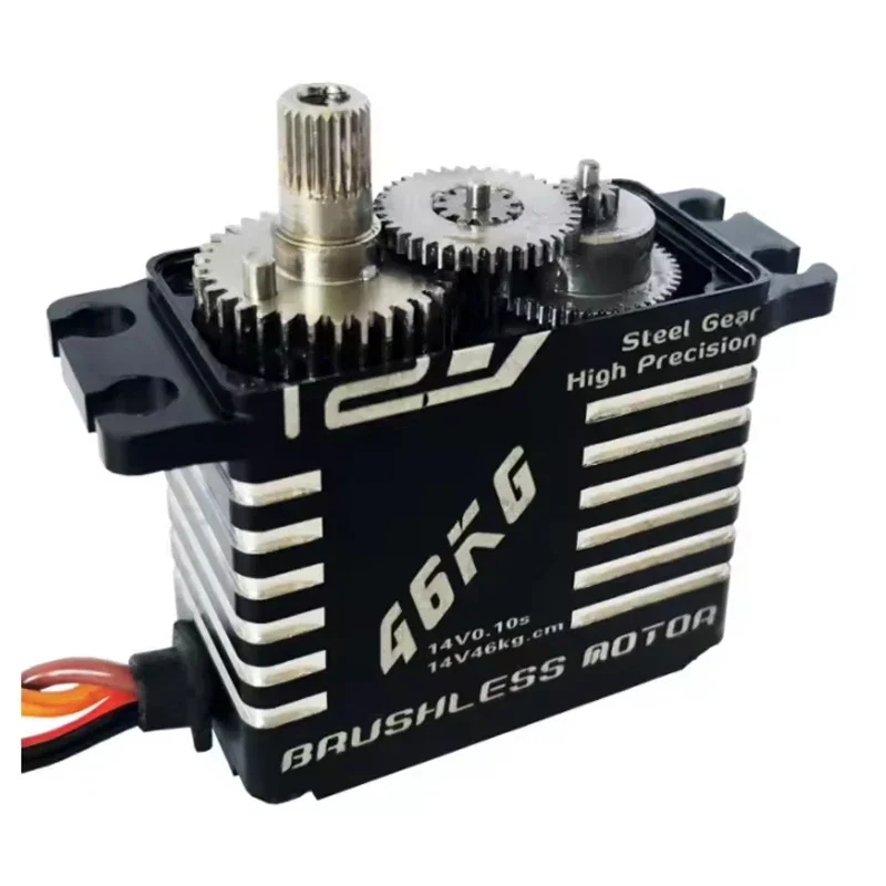 JX CLS-12V7346/BLS-12V7146 46กก. 12V 180 ° เกียร์เหล็กความแม่นยำสูง HV ดิจิตอลคอร์เลสเซอร์โว ตัวเรือนอะลูมิเนียม CNC สำหรับรถหุ่นยนต์ RC