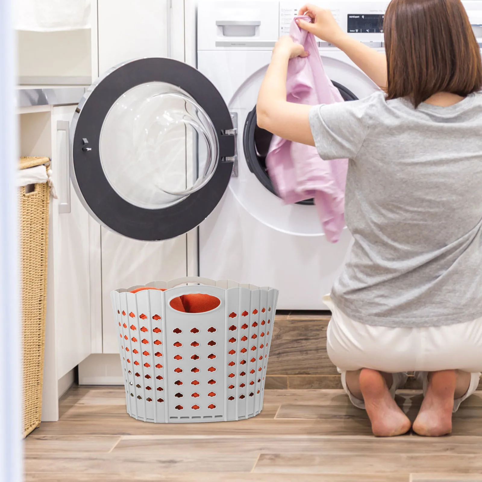 

2PCS Foldable Dirty Clothes White Small Size Portable Laundry Hamper Sturdy PP Material Home Storage Solution Large