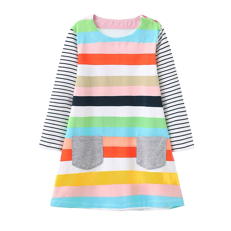 Jumping Meters 4-10T New Arrival Children\'s  Princess Girls Dresses Pockets Striped Autumn Spring Long Sleeve Frocks Baby Dress