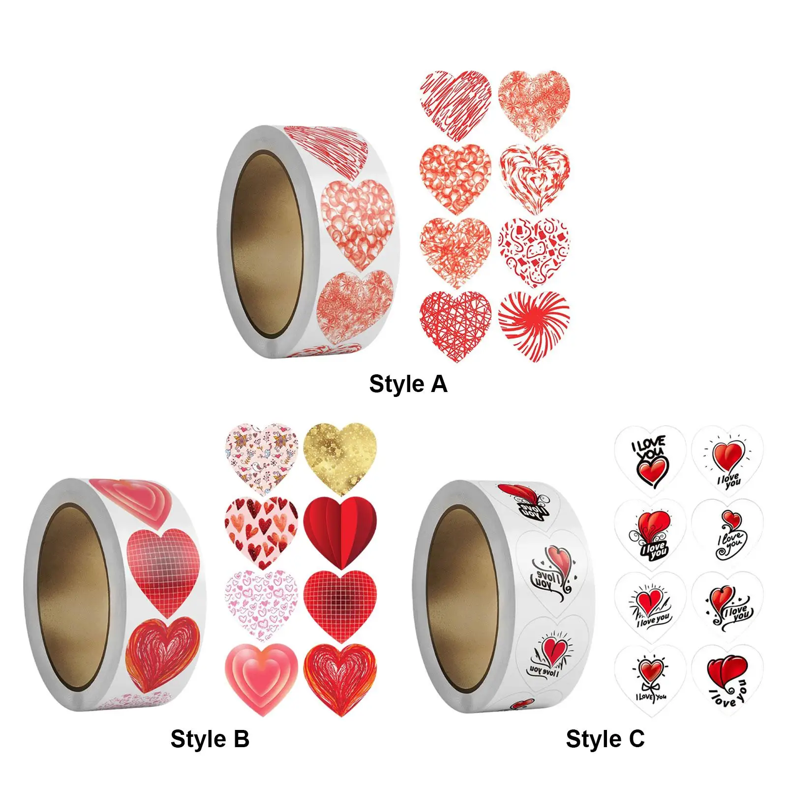 500Pcs Heart Stickers Roll Valentines Day Stickers Decals for Gift Wrapping