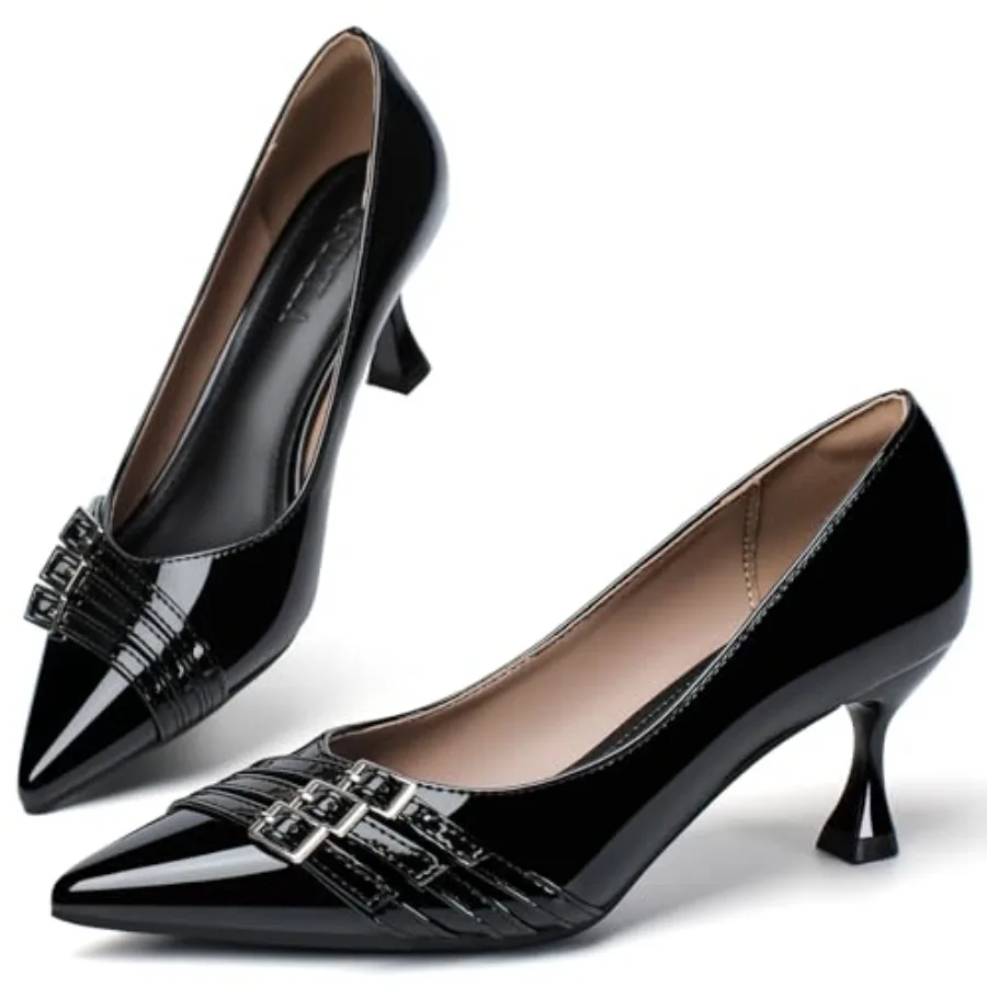 Women's Kitten Heels Leather Comfortable Closed Toe Pointed Toe Pumps Stiletto Heeled Dress Shoes for Women Classic Wedding Par