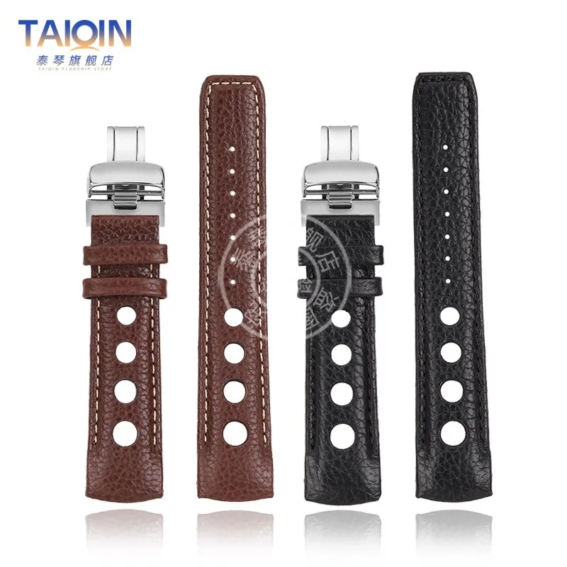 High quality curved end 20mm Cowhide Bracelet For Tissot 1853 prs516 Racing watchband t044 t044430a T044417 leather watch strap