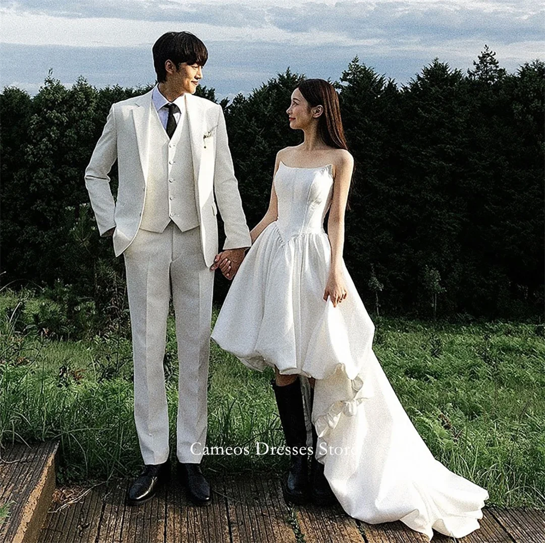 SONDR Customized Strapless High Low Wedding Dresses Simple A-Line Satin Corset Korea Brides Gowns Women Bridal Dresses