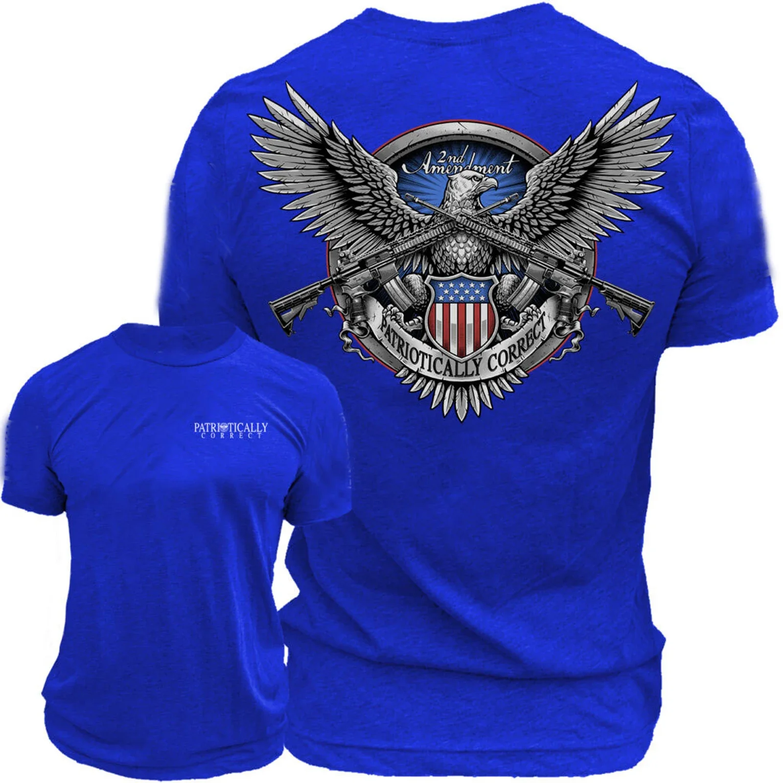 Retro 2nd Amendment American Eagle Crossed Gun T-Shirt 100% Cotton O-Neck Short Sleeve Summer Casual Mens T-shirt Streetwear