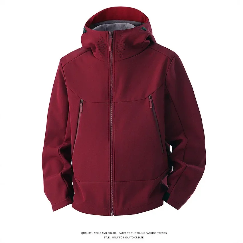 

Couple Outdoor Travel Hooded Softshell Jacket Autumn Winter New Thickened Regular Length Men's Jacket Softshell Material