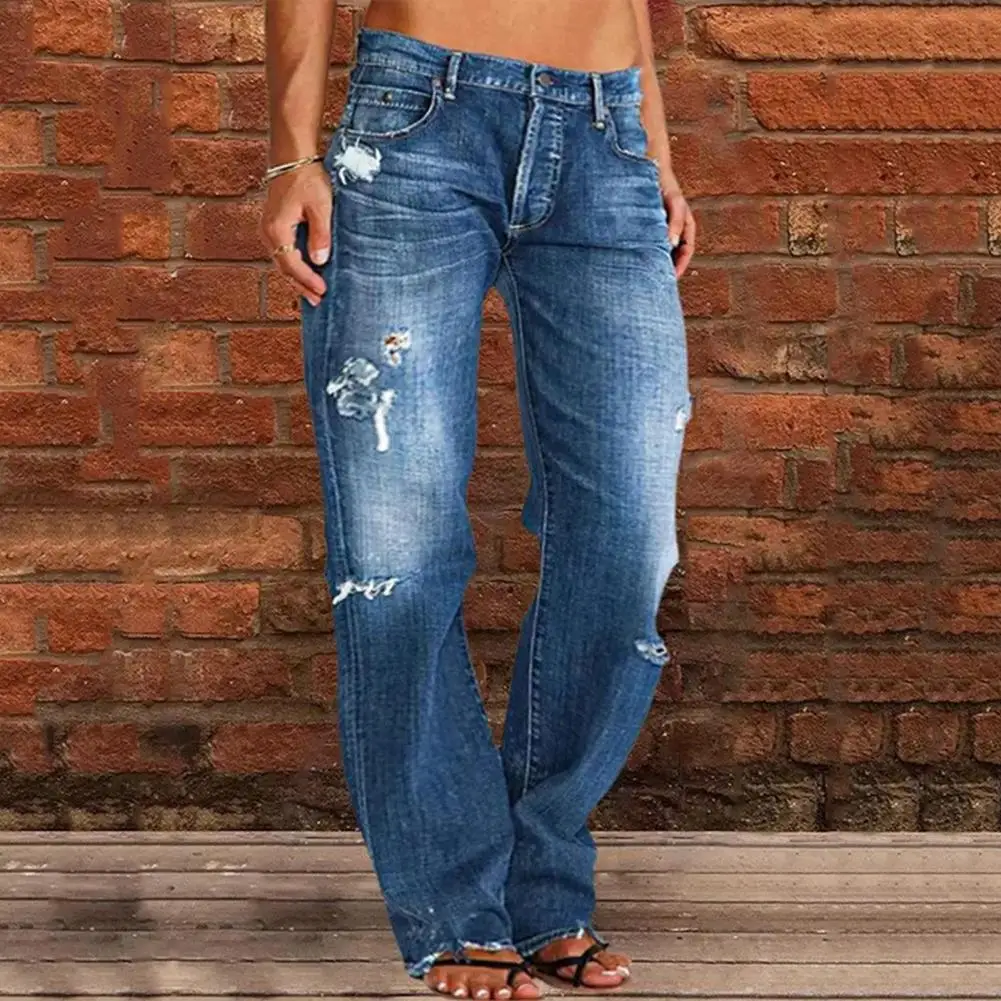 

Denim Pants Stylish High Waist Women's Jeans with Ripped Details Slim Fit Straight Leg Design Multiple for Daily for Ladies