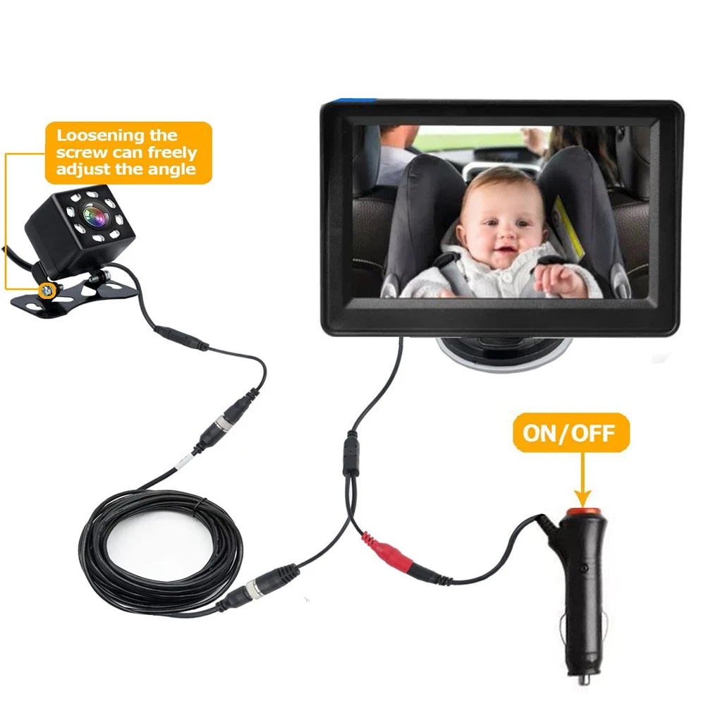 Car Baby Monitor Camera 8LED Infrared Night Vision Easy Installation 4.3 Inch Folding Display Screen Baby Car Mirror Display