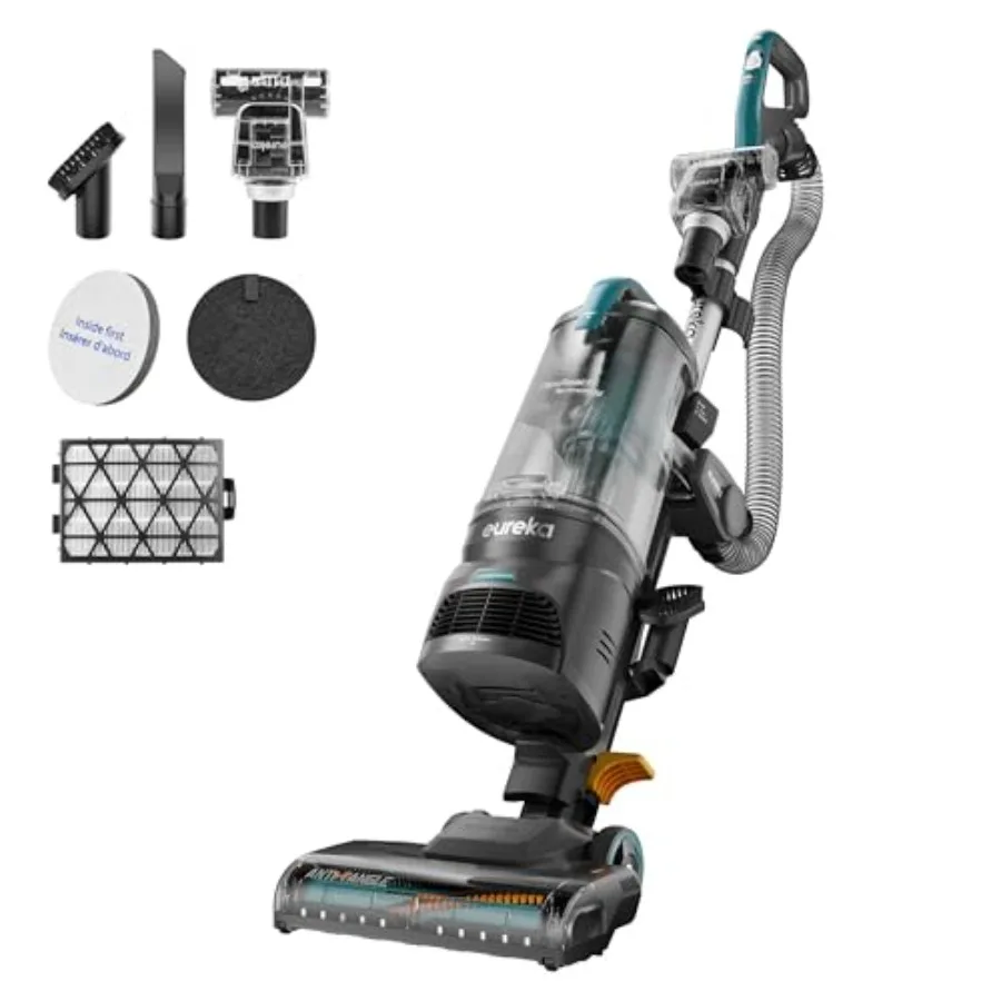 

Home pet vacuum for carpet and hard floor, green FlexReach Plus bagless upright with lift-up design, flooring sensor, HEPA filt