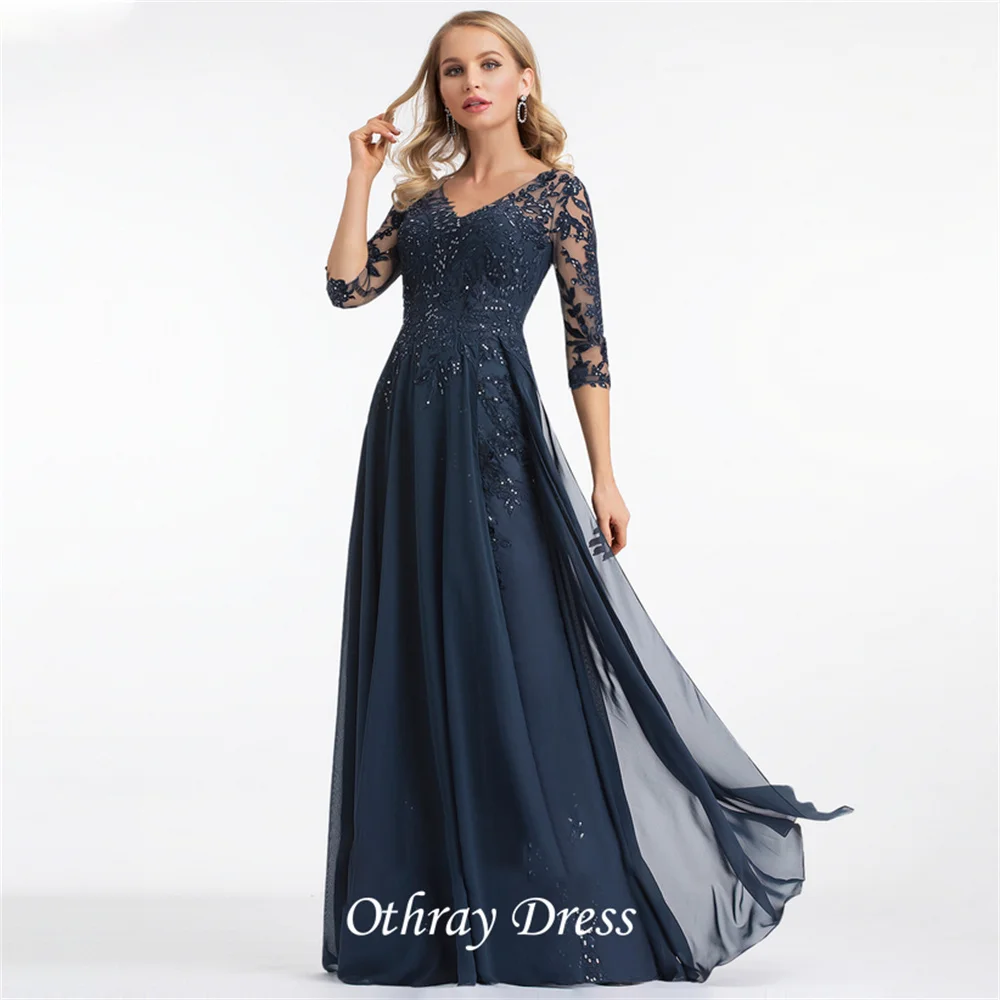 New A-line Mother of the Bride Dresses V-Neck Simple Luxury Dress Sequins Chiffon Lace Prom Dress Floor-Length فساتين زارا 2024