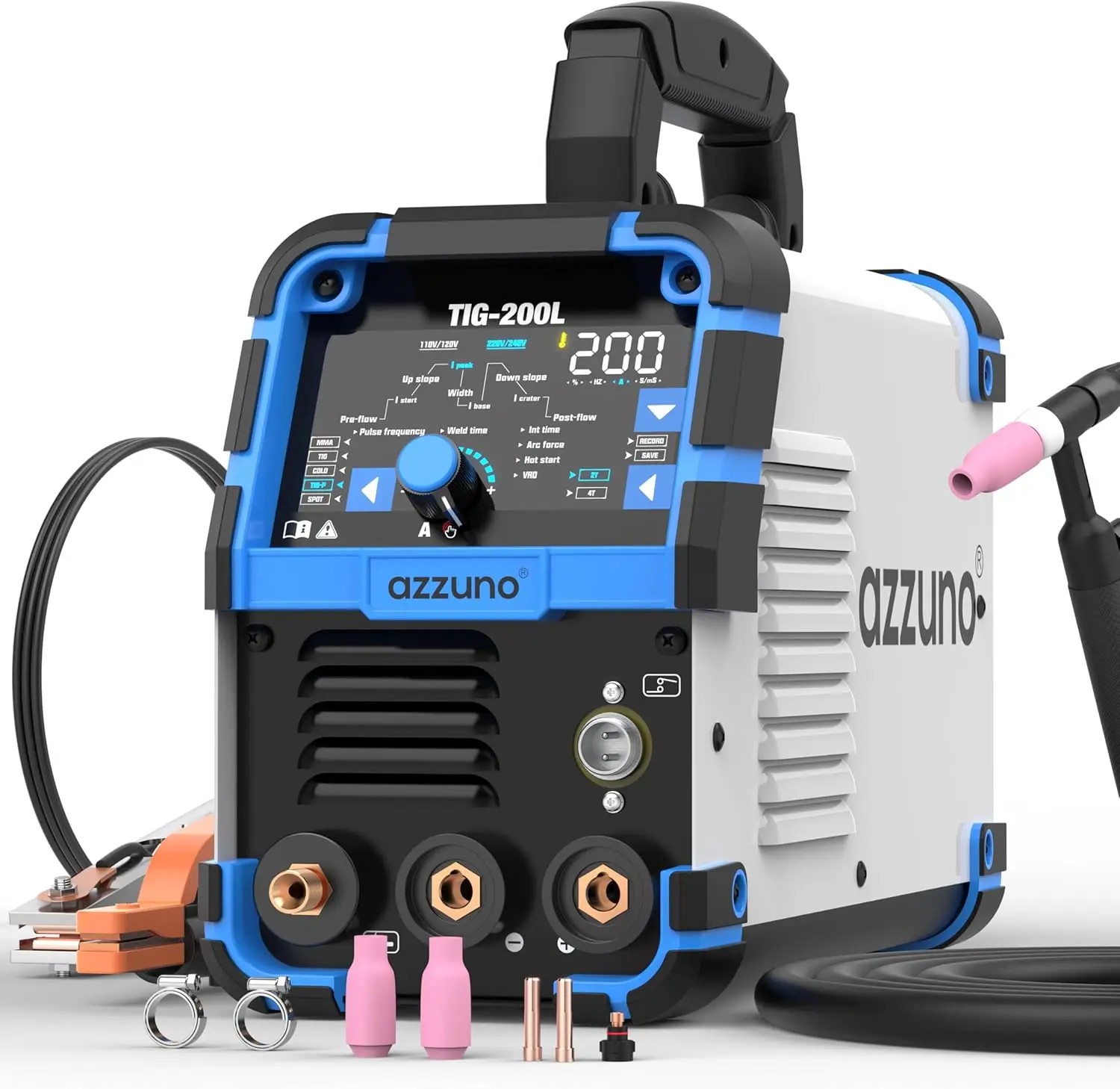 

200A TIG Welder with Pulse Cold, 5-in-1 DC HF TIG/Pulse/Spot/Stick, Dual Voltage 110V/220V, LED Display
