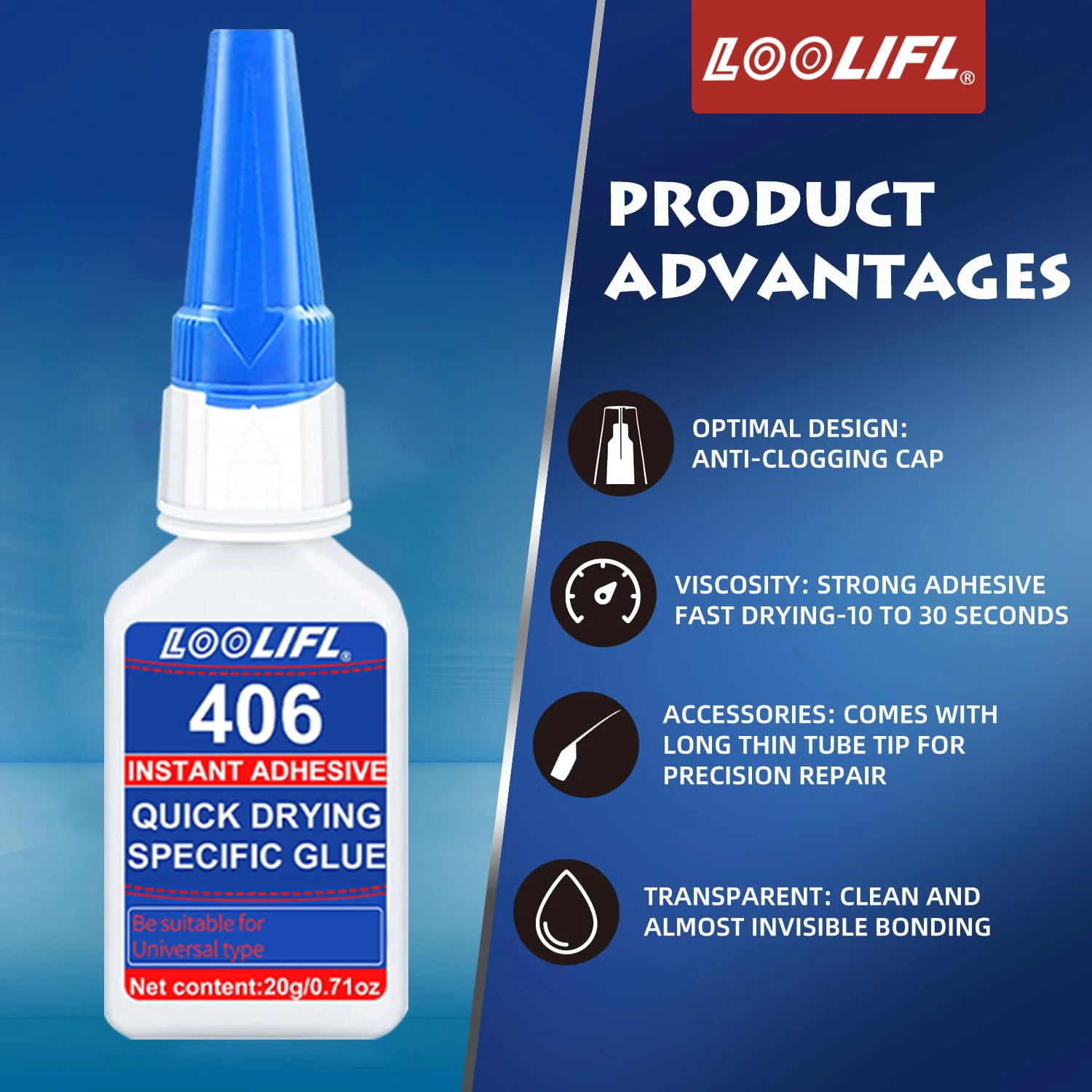 LOOLIFL New 406 Super Instant Glue Cyanoacrylate Super Glue 10 Second Quick Drying Adhesive For Ceramics Wood Quick Fix Tools image 6