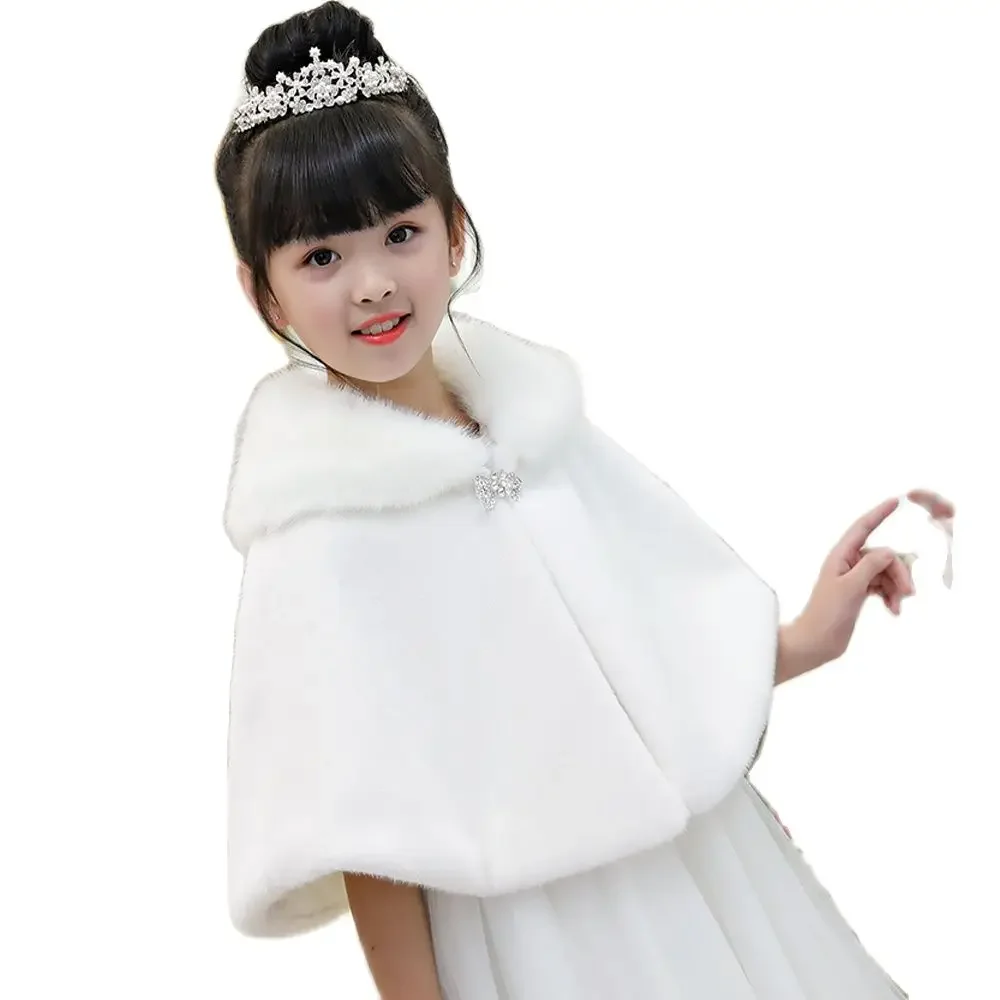 Flower Girls Winter Short Coat Baby Girls Wedding Faux Fur Bolero Girls Party Warm Cloak Cape Kids Shawls Customized — zdjęcie 2