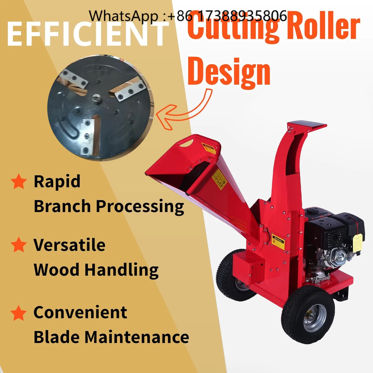 Commercial Lame Broyeur De Branches 15HP Diameter  Electric Start Garden Mobile Tree Crusher Wood Chipper