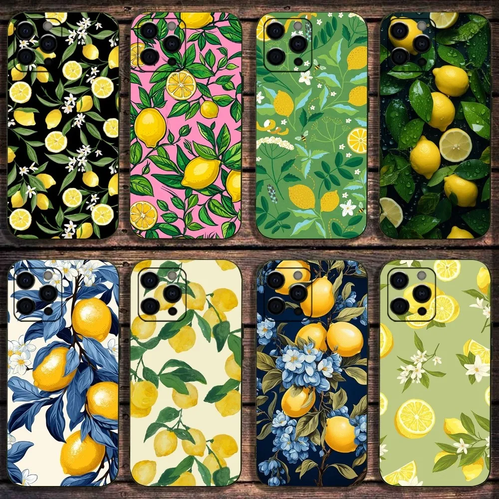 Coque de téléphone Apple iPhone 15,14,13,12,11,Pro,X,XS,Max, Poly, Plus,Mini Soft Black Cover, Fruit, Citron Painting