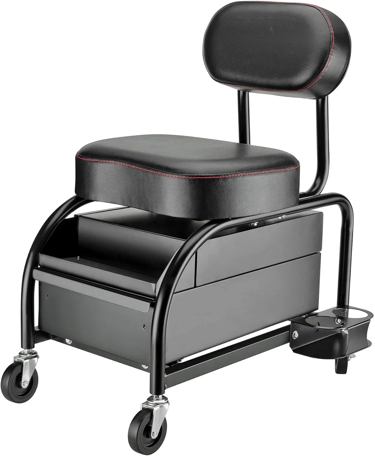 Professional Car Detailers Mechanics Roller Seat, Heavy Duty Garage Stool with Thick Padded Seat and Backrest, 2