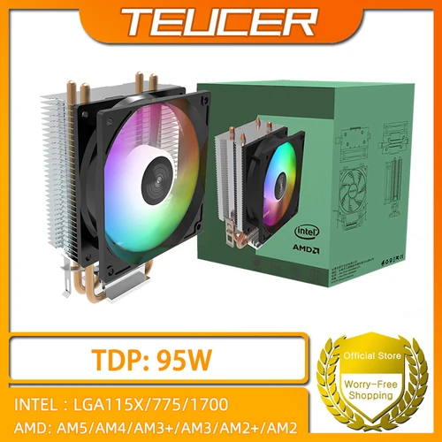 Imagen 1 del producto TEUCER CPU Cooler 2 4 tubos de calor PC refrigeración del radiador 3PIN PWM ventilador Rgb silencioso para Intel 1700 1150 1155 1156 1366 AM2/AM3/AM4 AMD