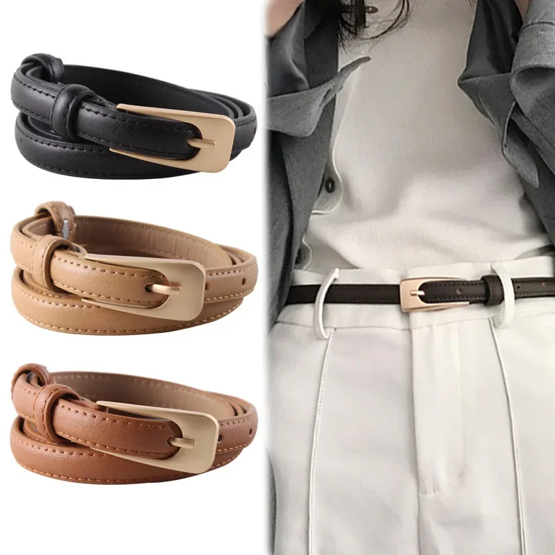 

Vintage Fashion Women Men Thin Belt Leather Waistband Square Pin Buckle Jeans Pants Dress Coat Belts Clothes Decoration Girdles