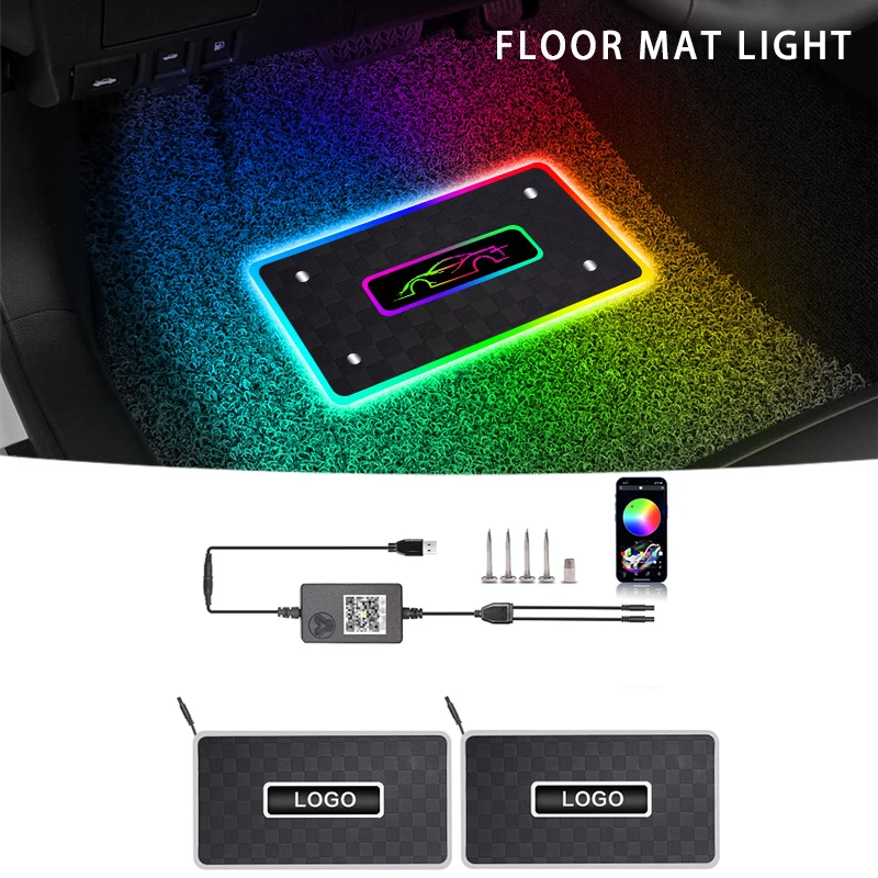 For Tesla Model3 2/4-In-1 Car Floor Mat Decorative Light Accessories Interior Floor Mat Lights Environment Led App Universal