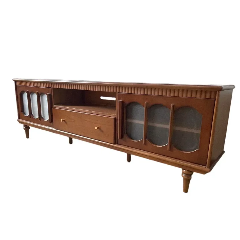 2m Solid Wood TV Cabinet Walnut Audio Visual Console New Chinese Style Wall Unit for Living Room Villa Hotel Suite Floor