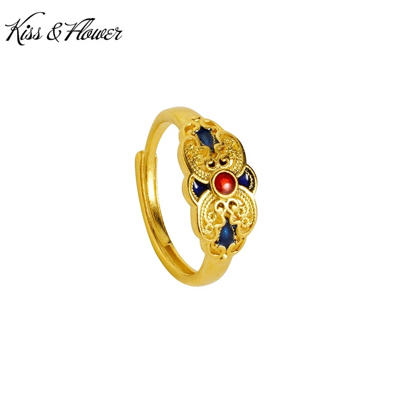 

KISS&FLOWER Gold Vintage Rings For Women Female Wedding Party Birthday Christmas Bride Mother Girlfriend Ladies Gifts RI209