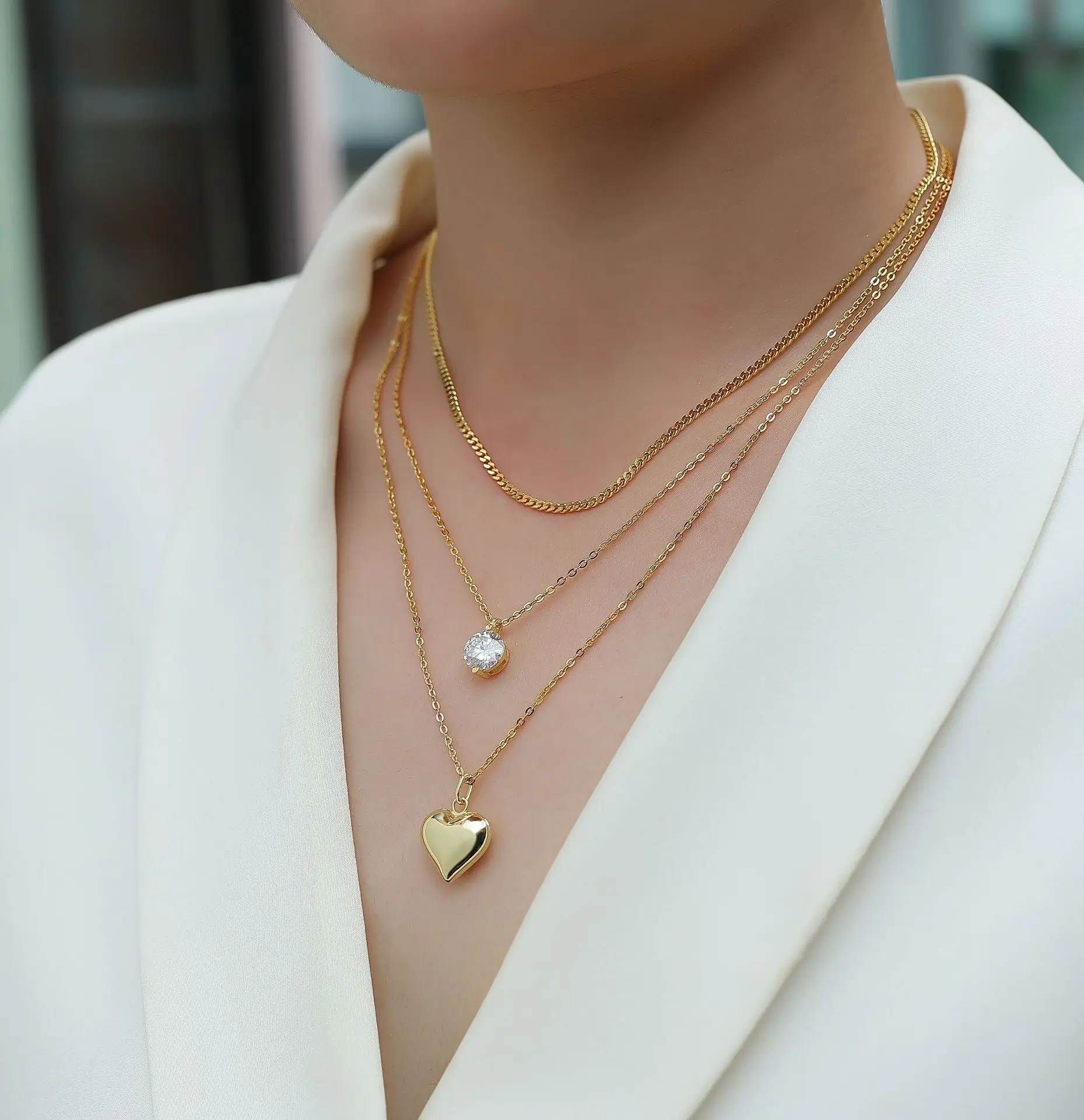 Vana جديد متعدد الاستخدامات سلسلة الترقوة 925 فضة عصري ثلاث طبقات سلسلة على شكل قلب قلادة غرامة مجوهرات قلادة #5