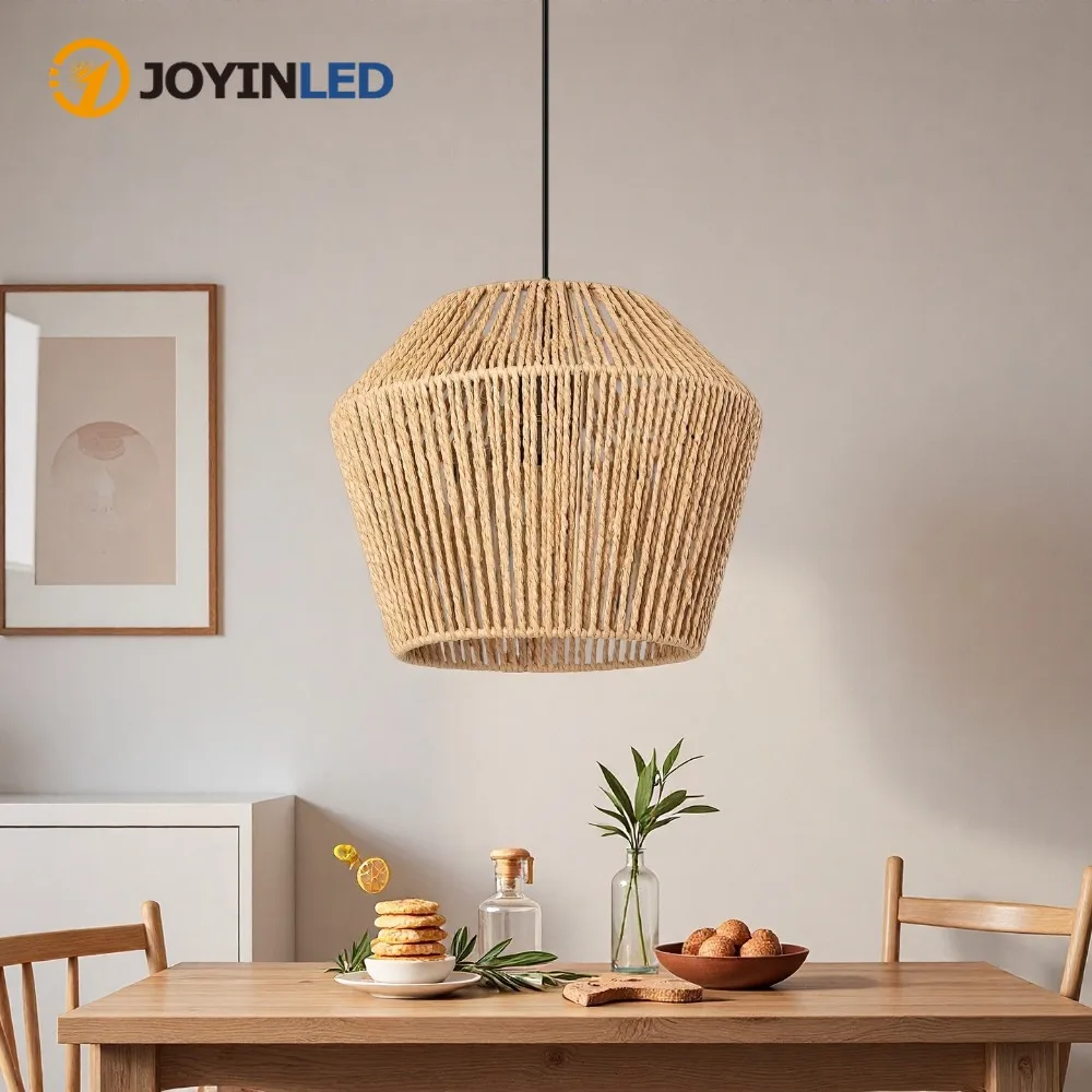 

JOYINLED Brown Modern Boho Rattan Hanging Lamp 30CM Diameter Paper Rope Lamp Shade E27 Wicker Chandelier Home Decor Pendant Lamp
