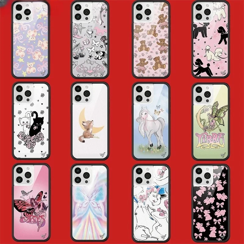 Wildflower 3D WF Metal Logo Phone Cover for iPhone 16 15 14 13 12 Pro Max Plus 17pro Wildflower Animal Butterfly Horse Fox Case