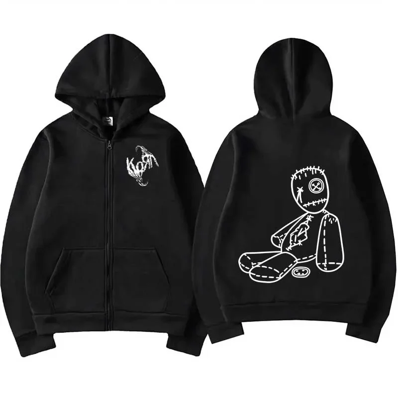 Limited Korn Rock Band Merch Zipper Hoodies Music Album Issues Print Zip Up Sweatshirts Men Women High Quality Fashion Pullovers