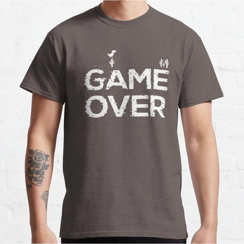 Game Over Funny offline t rex 90s cartoon pixel video game dinosaur T-shirt for men large size Adult