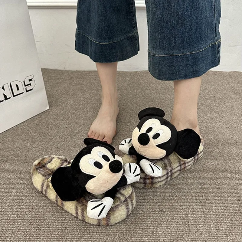 شباشب ديزني كارتونية ميكي اللطيفة للنساء، شباشب قطنية داخلية عصرية للخريف والشتاء #5