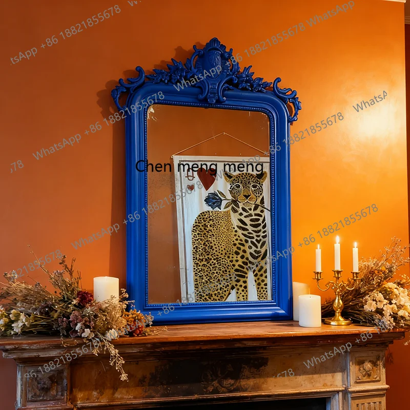 French retro makeup mirror baroque carved wall-mounted vanity mirror porch decorative mirror