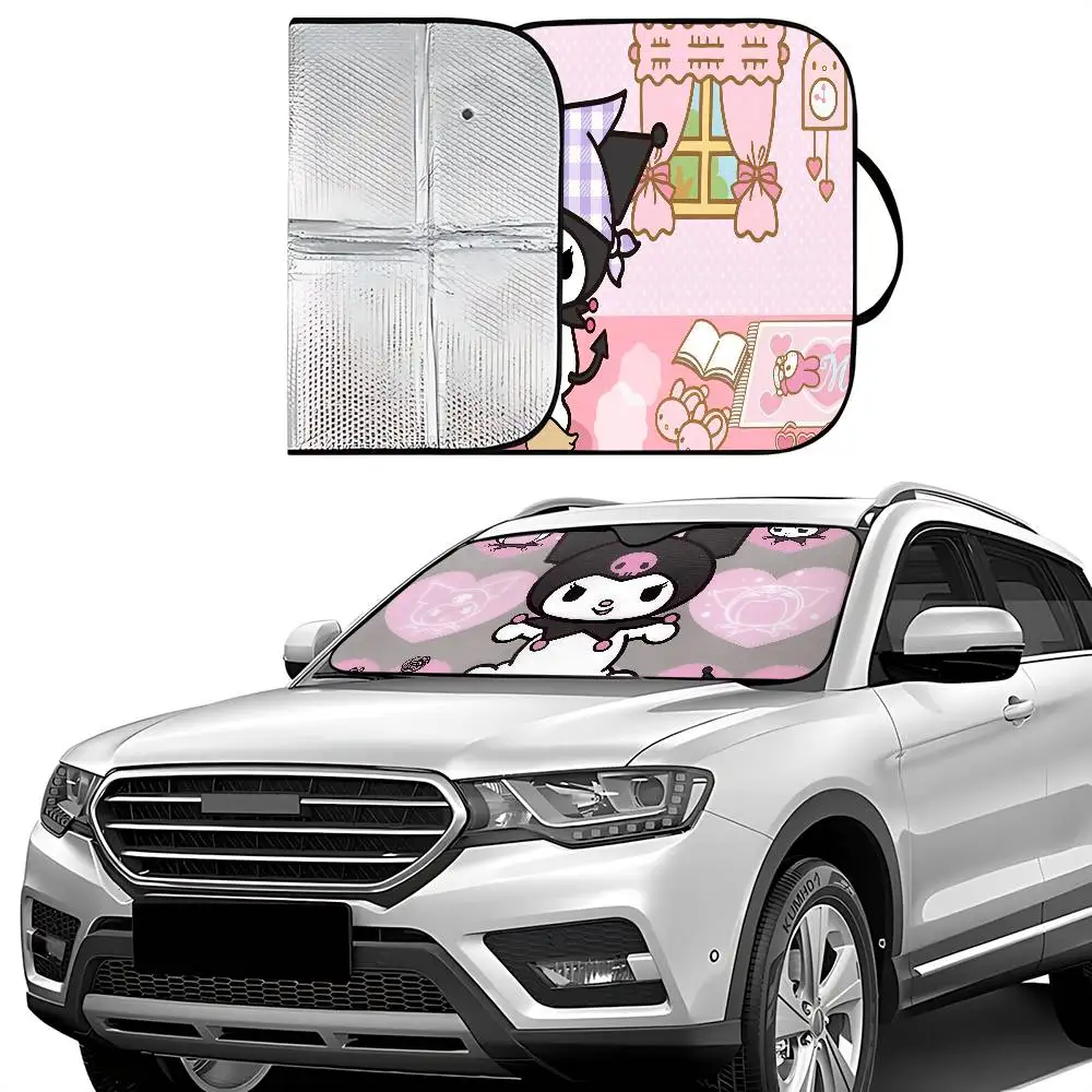 Kawaii K-Kuromi سيارة ظلة سيارة ظلة الزجاج الأمامي غطاء الظل سيارة ظلة الأشعة فوق البنفسجية سيارة الشمس قناع حامي #5
