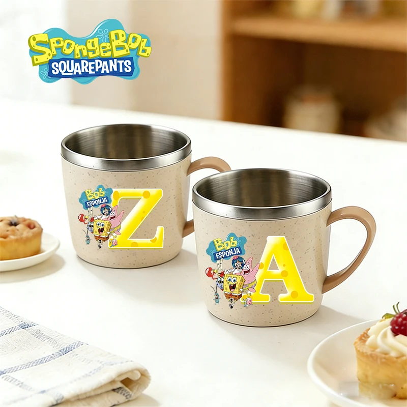 

SpongeBob SquarePants Boy Girl Water Cup Children Double Layer Anti Scalding Milk Cups Stainless Steel Cups Cartoon Water Cups