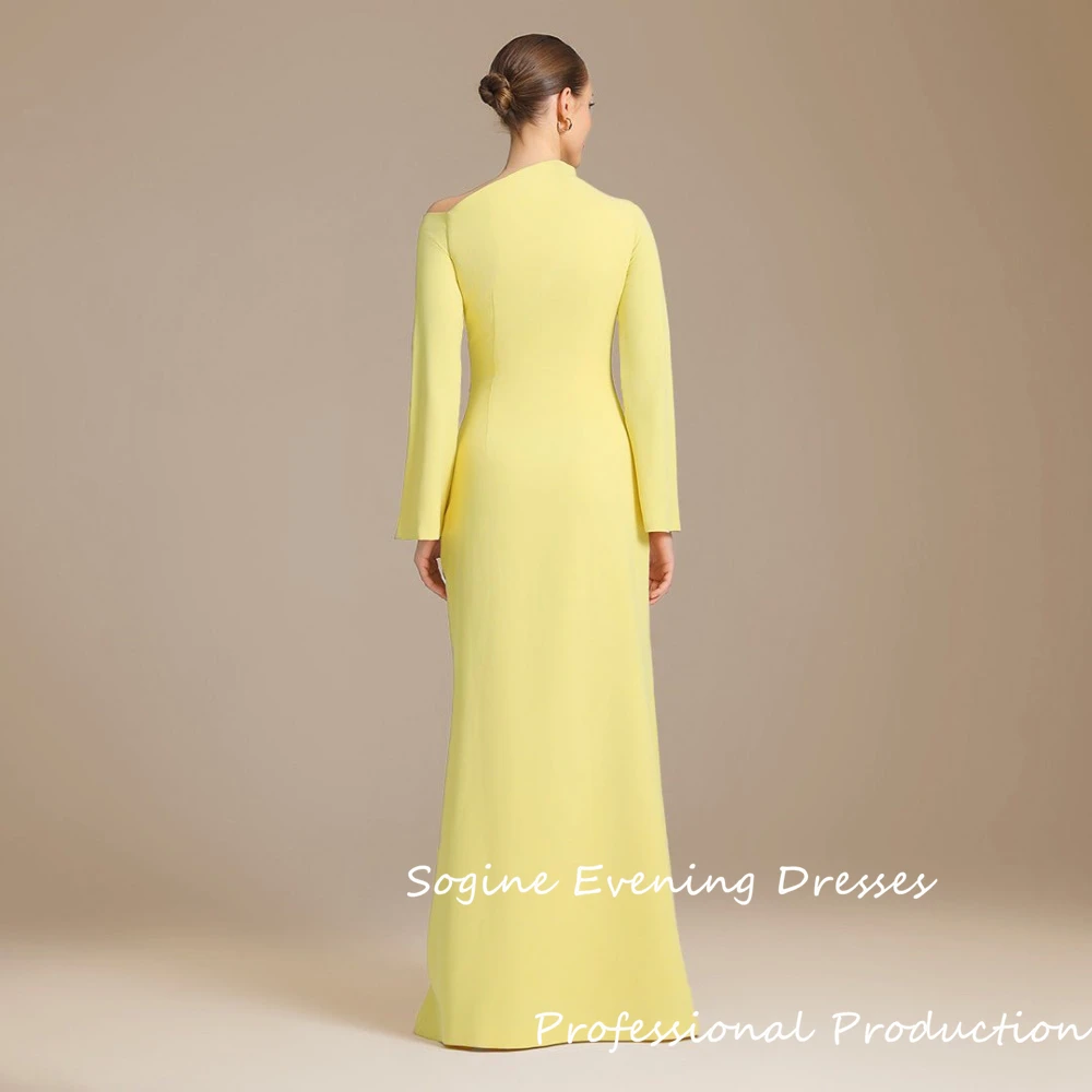 Bare Neck Prom Dresses Custom Made For Sexy Women Crepe Formal Full Sleeve Evening Dress High Quality Crepe Cocktail Gowns