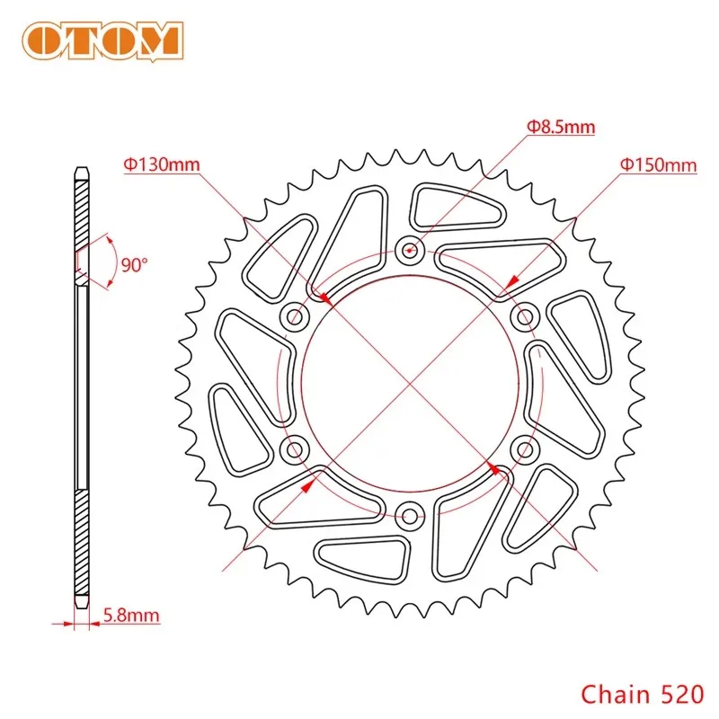 OTOM 50T Motorcycle Rear Sprocket 520 Chain Motocross Gear For YAMAHA YZ125 YZ250 YZ250F YZ250FX YZ450F YZ450FX WR250F WR450F