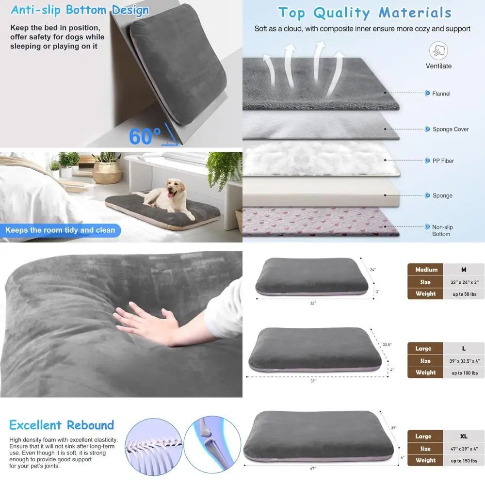 

Orthopedic XL Dog Bed, 47 Jumbo Mattress for 150 lbs Dogs, Anti-Slip, Removable Washable Cover
