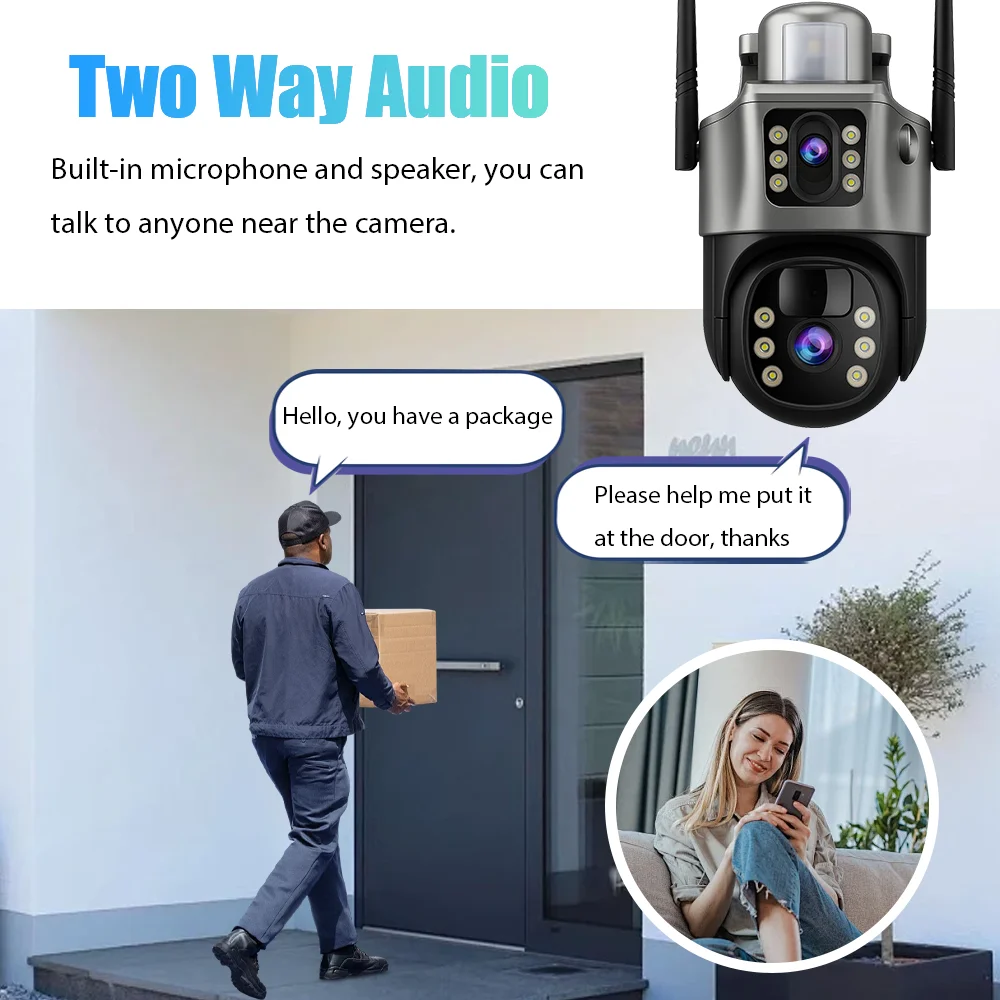 V380 Solar Built-in Battery Surveillance Camera Outdoor Waterproof IP66 8MP 4K Dual Lens Wireless IP Security CCTV Camera