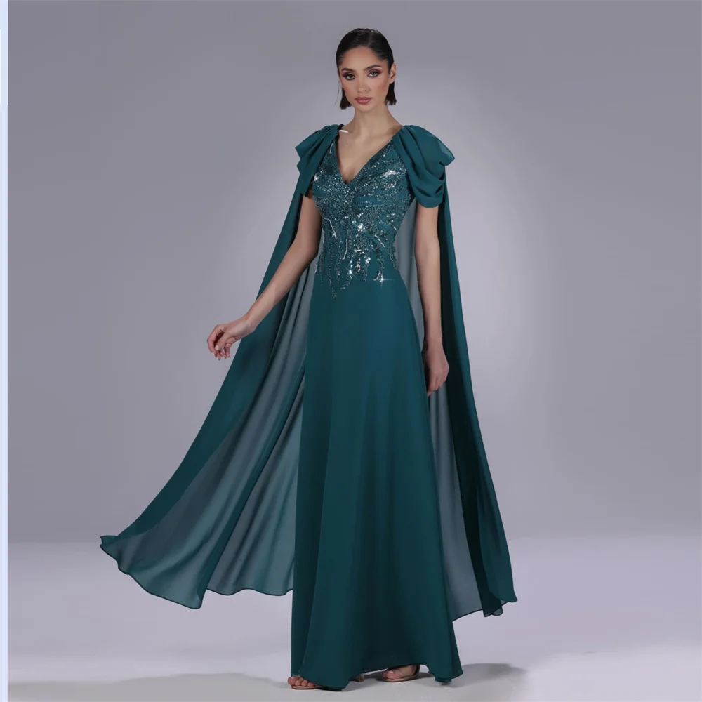 

Customized Prom Dress Saudi Arabia Dearin V-neck A-line Floor Length Skirts Draped Layered Tulle Bead Bespoke Occasion Dresses F