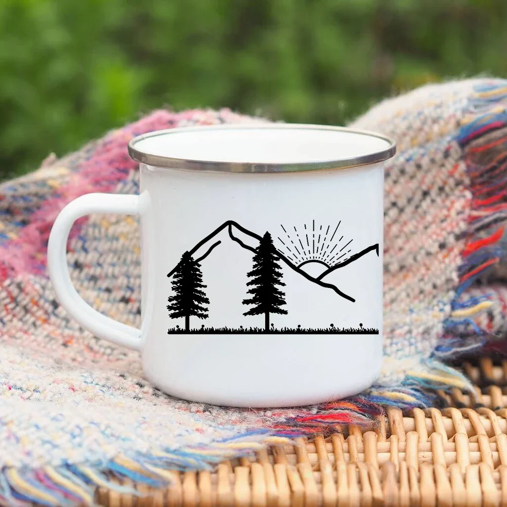 Engaged Couple Personalized Camp Mug Hiking Enamel Coffee Cups Outdoor Woods Creative Print Lovers Mugs Engagement Wedding Gifts