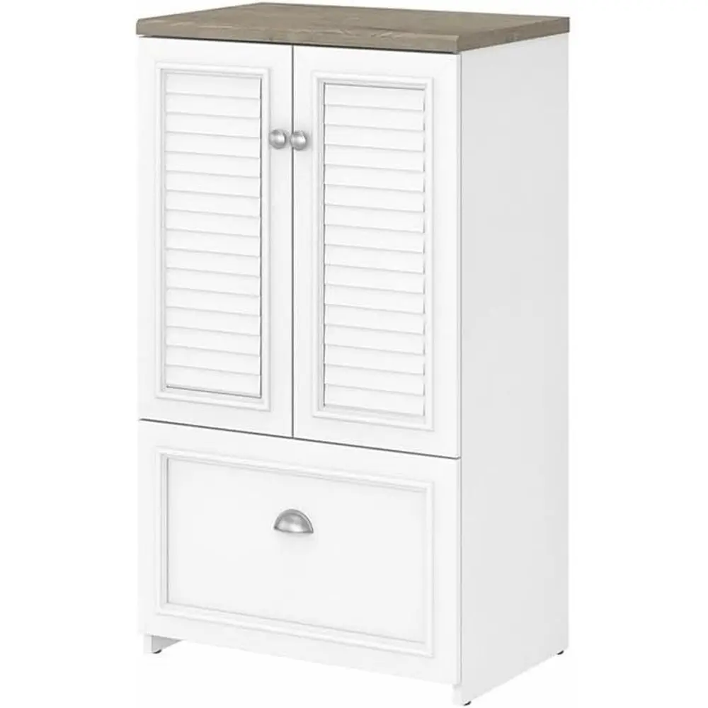 

2-Door Storage Cabinet with Shelf, 24W, Shiplap Gray/White